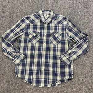 American Eagle Outfitters Shirt Mens L Blue Plaid Long Sleeve Snap Front Western